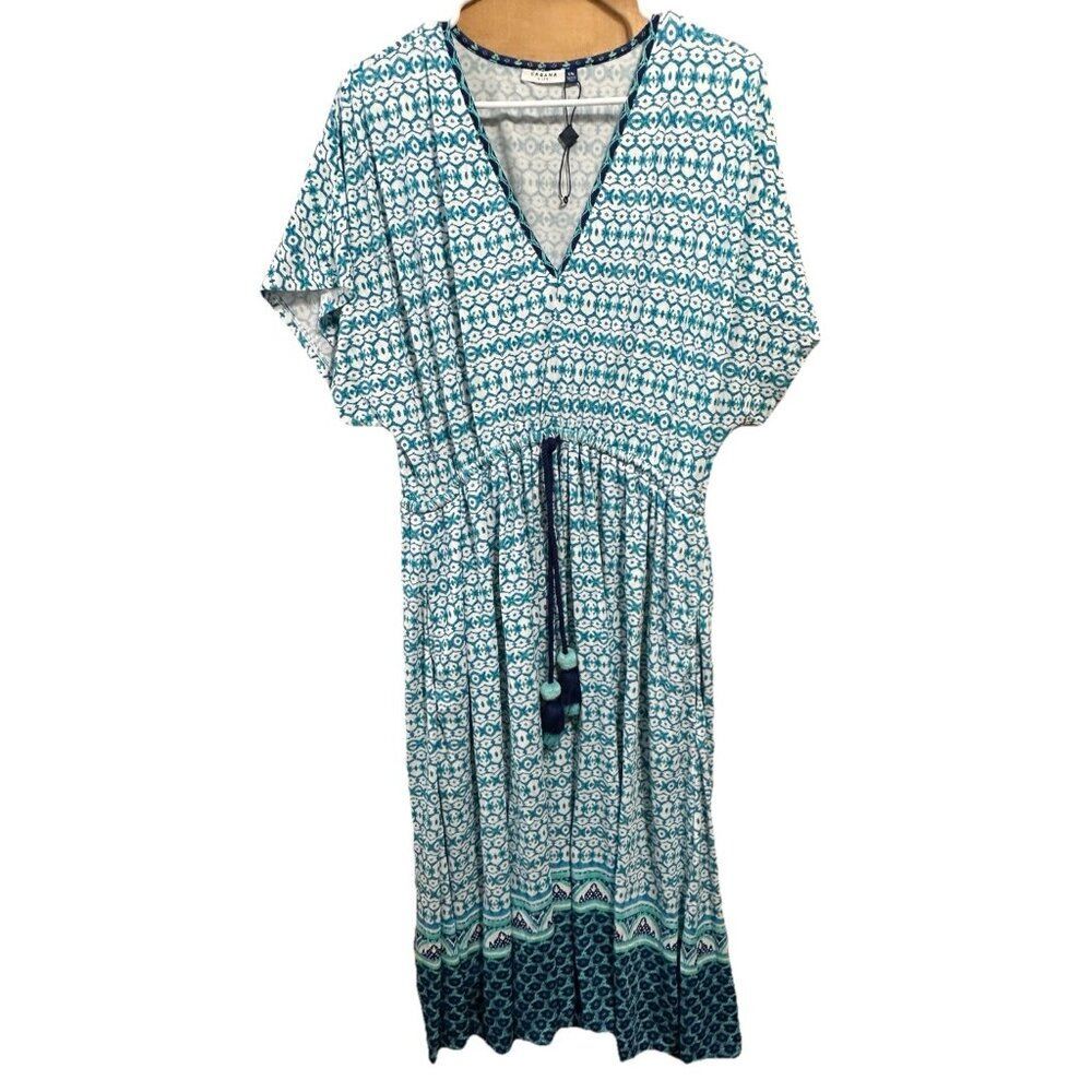 NWOT CABANA LIFE S/m Seascape Tie Waist Midi Dress Boho Swimsuit Coverup Tassle